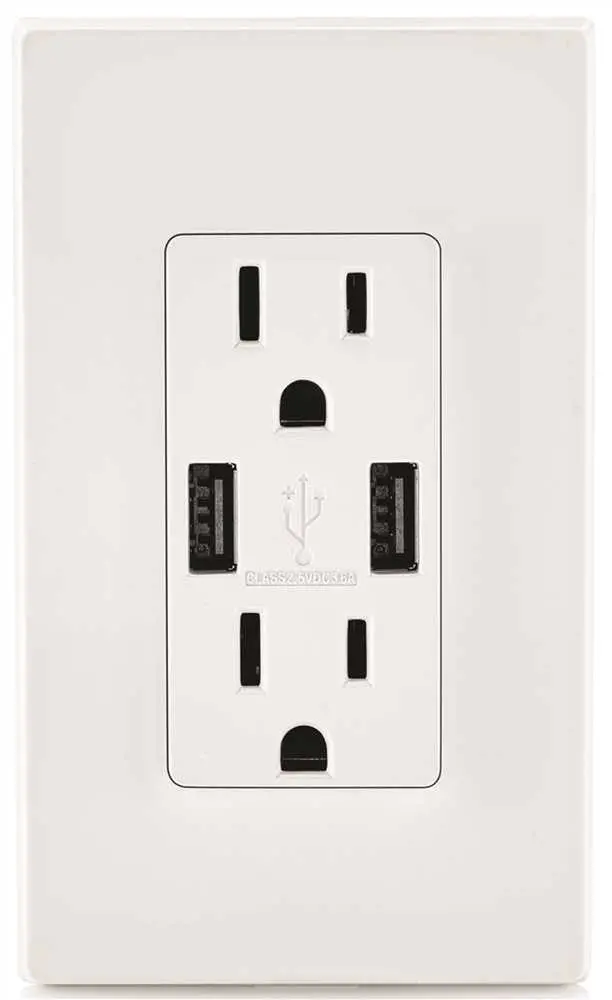 Leviton Decora Usb Charger - Tamper-Resistant Duplex Receptacle, White, 5-15R, 125 Volts, 15 Amps 1