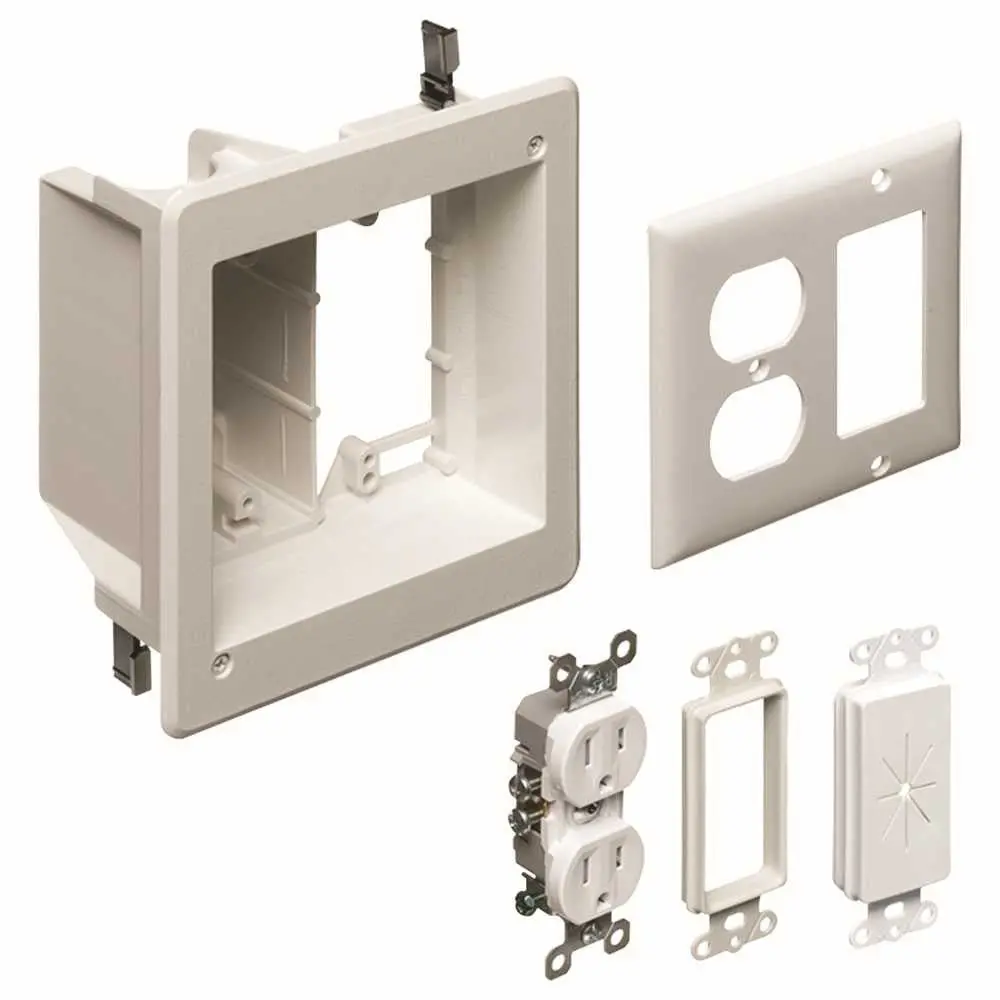 Arlington 2-Gang Recessed Tv Box&Trade; Kit For Power And Low Voltage, White 1
