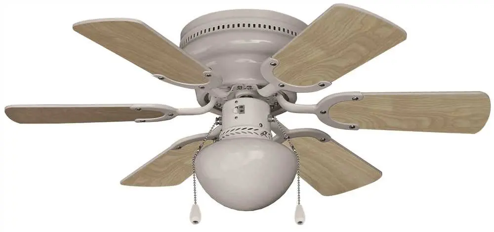 Royal Cove 6-Blade Hugger Mount Ceiling Fan With Schoolhouse Fixture, White, 30 In. 1