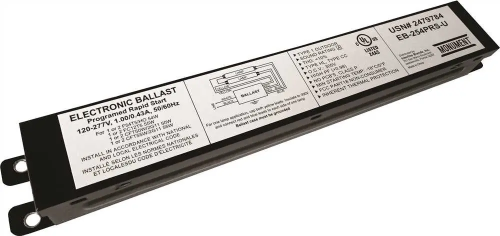 Monument&Reg; 2-Lamp Electronic Fluorescent Ballast, Programmed Rapid Start, 120 - 277 Volts, 54 Watts 1