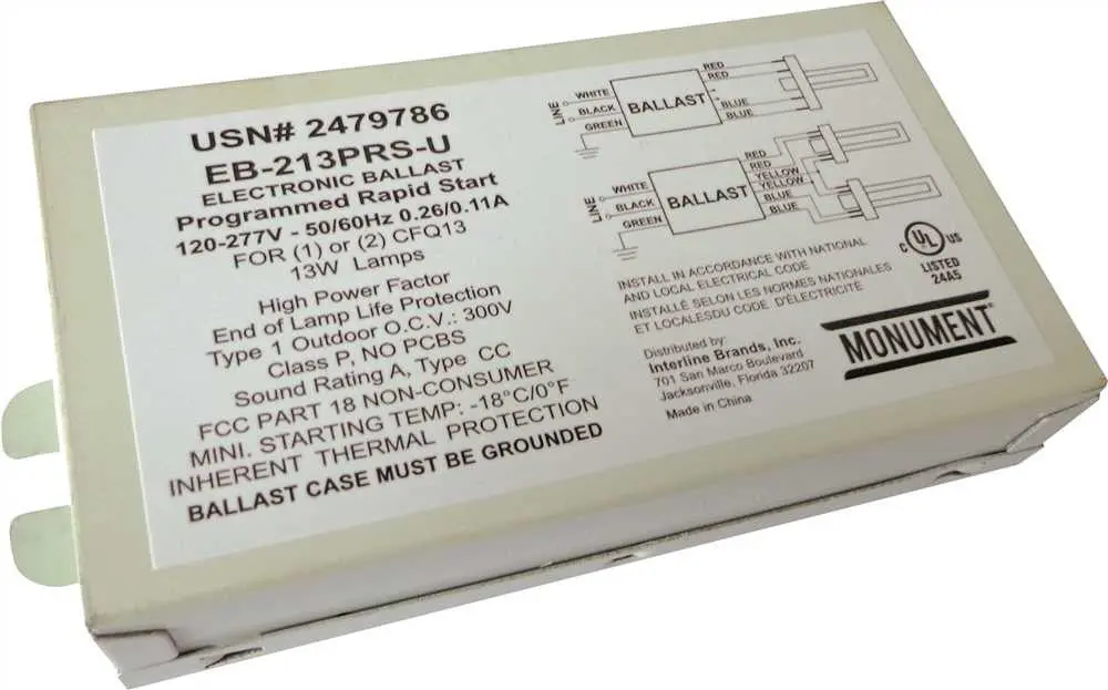 Monument&Reg; 2-Lamp Electronic Fluorescent Ballast, Programmed Rapid Start, 120 - 277 Volts, 13 Watts 1