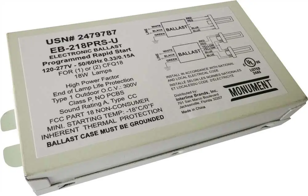 Monument&Reg; 2-Lamp Electronic Fluorescent Ballast, Programmed Rapid Start, 120 - 277 Volts, 18 Watts 1