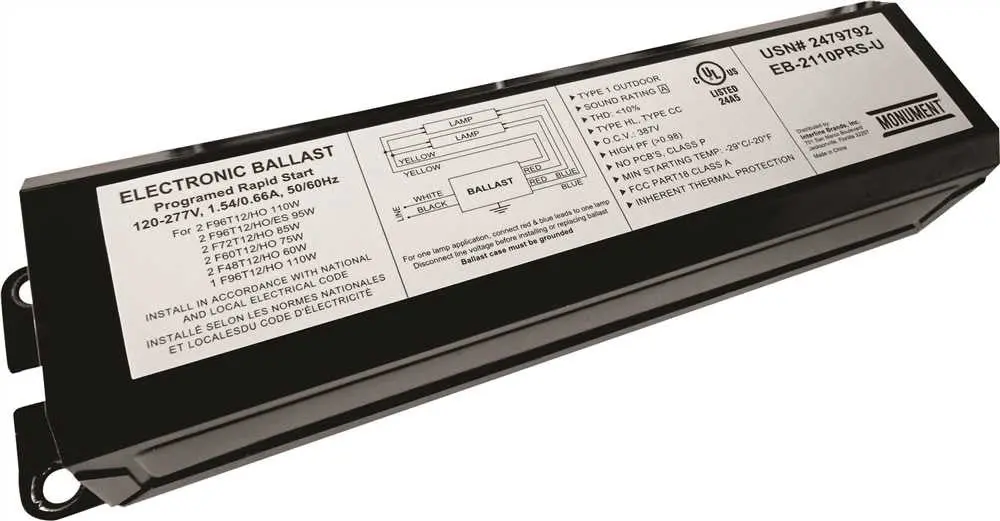 Monument&Reg; 2-Lamp Electronic Fluorescent Ballast, Programmed Rapid Start, 120 - 277 Volts, 110 Watts 1
