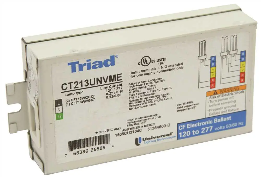 Universal Lighting Compact Fluorescent Electronic Ballast, 2 X 13 Watt, T4, 120 - 277 Volt 1