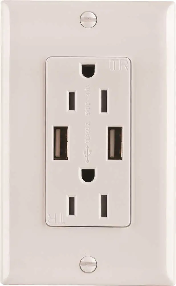 Preferred Industries&Trade; Tamper Resistant Usb Charger Duplex Receptacle, 15 Amp, White 1