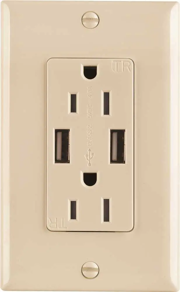 Preferred Industries&Trade; Tamper Resistant Usb Charger Duplex Receptacle, 15 Amp, Ivory 1