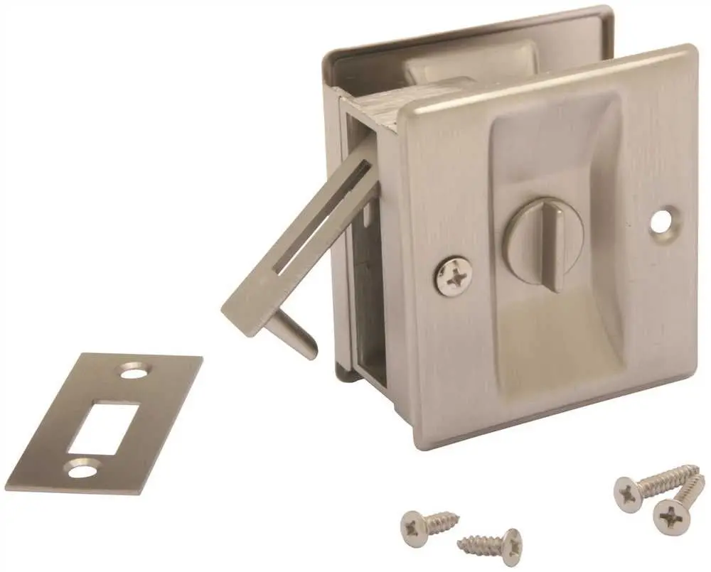 Fast Mount&Reg; Pocket Door Passage Privacy Lock Pull, 1-3-8 In. -1-3-4 In., Satin Nickel 1