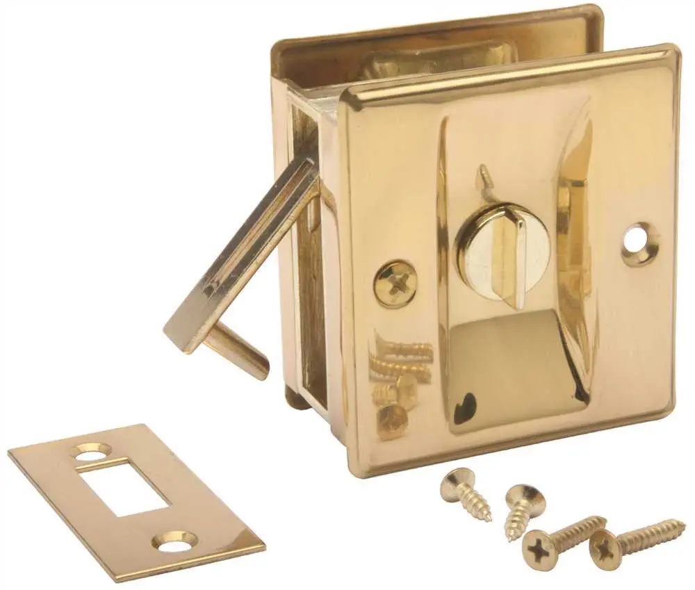 Fast Mount&Reg; Pocket Door Passage Privacy Lock Pull, 1-3-8 In. -1-3-4 In., Brass 1