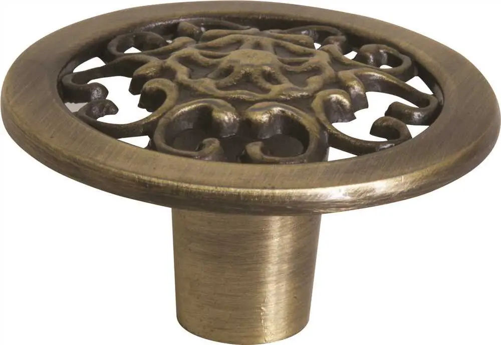 Anvil Mark&Reg; Cabinet Knob, 1-1-2 In., Antique Brass, 5 Per Pack 1