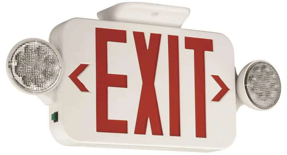 Compass&Reg; Led Combination Exit-Emergency Light, Red Letters, White, Damp Location Listed 1