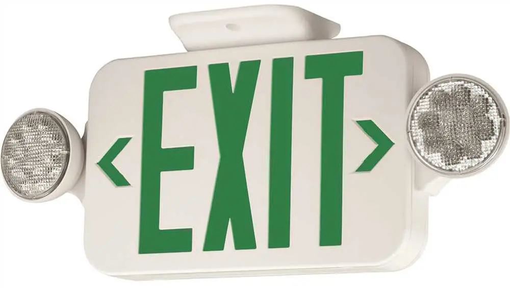 Compass&Reg; Led Combination Exit-Emergency Light, Green Letters, White, Damp Location Listed 1