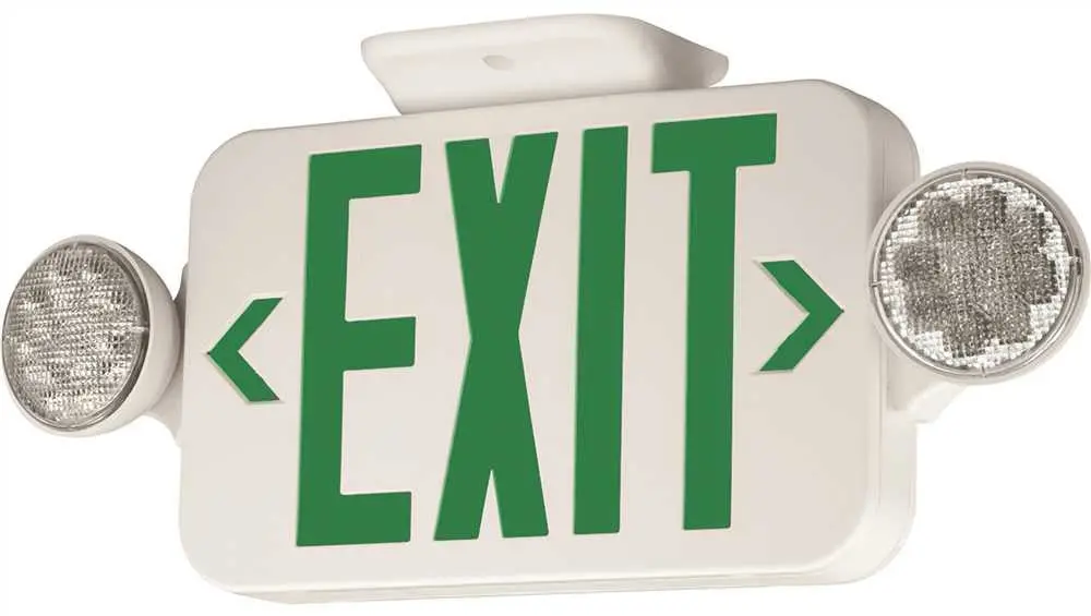 Compass&Reg; Led Combination Exit-Emergency Light, Green Letters, White, Damp Location Listed, Remote Capacity 1