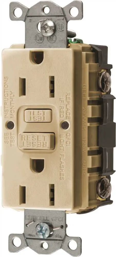 Hubbell&Reg; Autoguard&Reg; Commercial Standard Gfci Receptacle, Ivory, Nema 5-15R, 125 Volts, 15 Amps 1