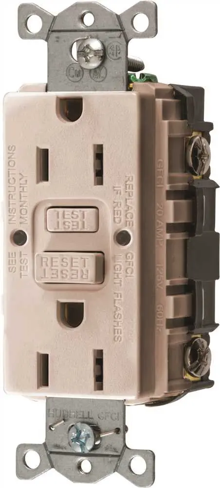 Hubbell&Reg; Autoguard&Reg; Commercial Standard Gfci Receptacle, Light Almond, Nema 5-15R, 125 Volts, 15 Amps 1