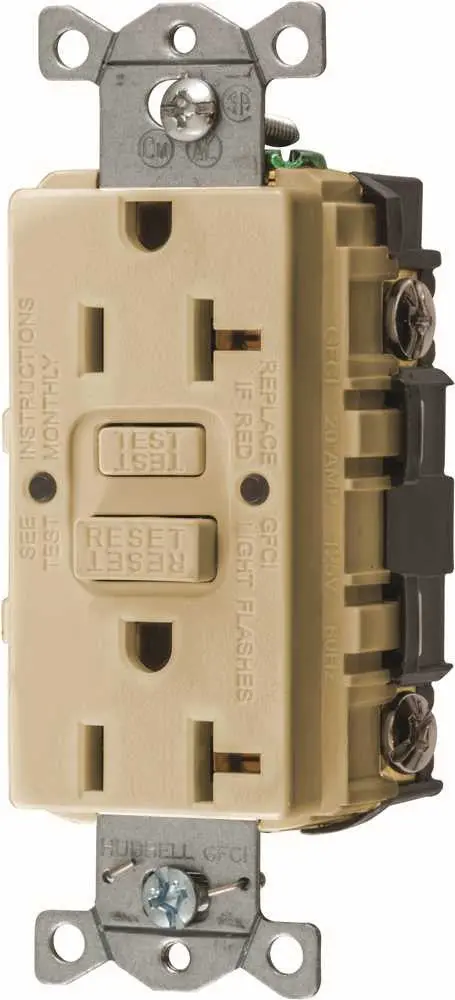 Hubbell&Reg; Autoguard&Reg; Commercial Standard Gfci Receptacle, Ivory, Nema 5-20R, 125 Volts, 20 Amps 1