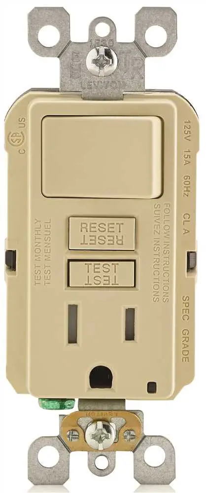 Leviton&Reg; Smartlockpro&Reg; 2-Pole Tamper-Resistant Combo Gfci Receptacle - Rocker Switch, Ivory, 125 Volts, 15 Amps 1