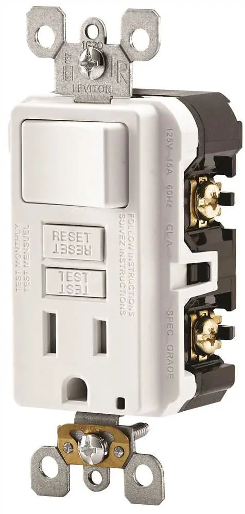Leviton&Reg; Smartlockpro&Reg; 2-Pole Tamper-Resistant Combo Gfci Receptacle - Rocker Switch, White, 125 Volts, 15 Amps 1