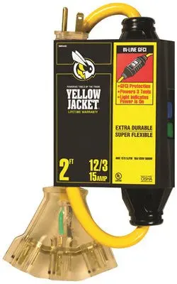 Coleman Cable Yellow Jacket&Reg; In-Line Gfci With 2 Ft. 12-3 Sjtw Cord And Lighted Power Block, Yellow 1