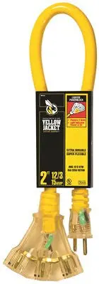 Coleman Cable Yellow Jacket&Reg; 12-3 Sjtw 2' Extension Cord With Lighted Power Block, Yellow 1