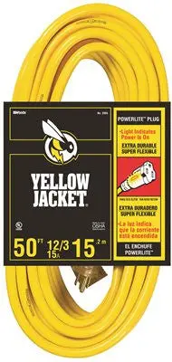 Coleman Cable Yellow Jacket&Reg; 12-3 Sjtw 50 Ft. Extension Cord With Lighted Receptacle, Yellow 1