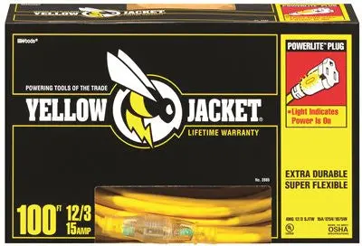 Coleman Cable Yellow Jacket&Reg; 12-3 Sjtw 100 Ft. Extension Cord With Lighted Receptacle, Yellow 1