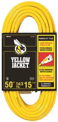 Coleman Cable Yellow Jacket&Reg; 14-3 Sjtw 50 Ft. Extension Cord With Lighted Receptacle, Yellow 1
