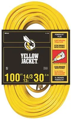 Coleman Cable Yellow Jacket&Reg; 14-3 Sjtw 100 Ft. Extension Cord With Lighted Receptacle, Yellow 1
