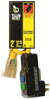 Coleman Cable Yellow Jacket&Reg; Right Angle Gfci With 2 Ft. 12-3 Sjtw Cord And Lighted Receptacle, Yellow 1