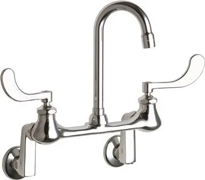 Chicago Faucets&Reg; Lead-Free Wall-Mounted Hospital Sink Faucet, 3.5-Inch Gooseneck Spout, Wristblade Handles, 2.2 Gpm Aerator 1