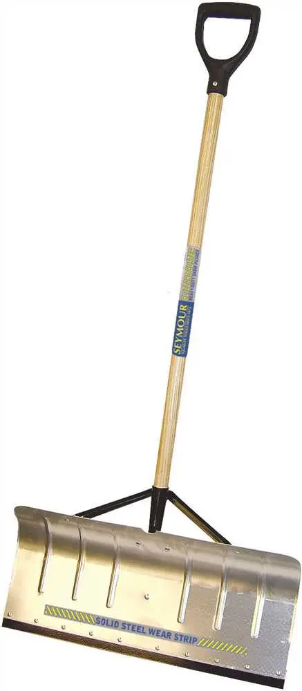 Seymour Aluminum Snow Pusher 24 In. With Wear Strip And Braces, 42 In. Wood Handle 1