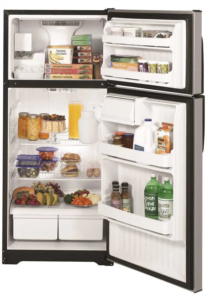 Ge&Reg; Energy Star&Reg; 16.5 Cu. Ft. Top-Freezer Refrigerator With Standard Wire Shelves And Clear Crisper Drawers, Silver 1