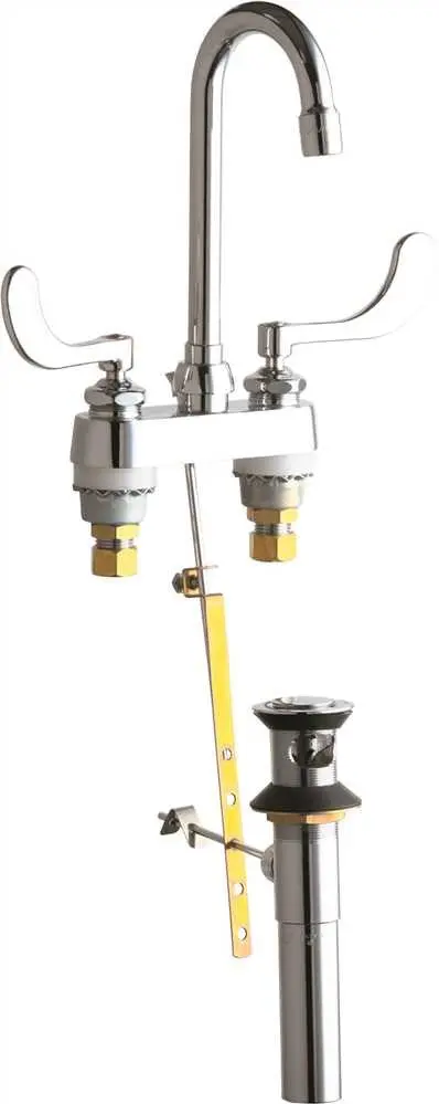 Chicago Faucets&Reg; Lead-Free Deck-Mounted Utility Faucet With Pop-Up, 3.5-Inch Gooseneck, Wristblade Handles, 2.2 Gpm Aerator 1