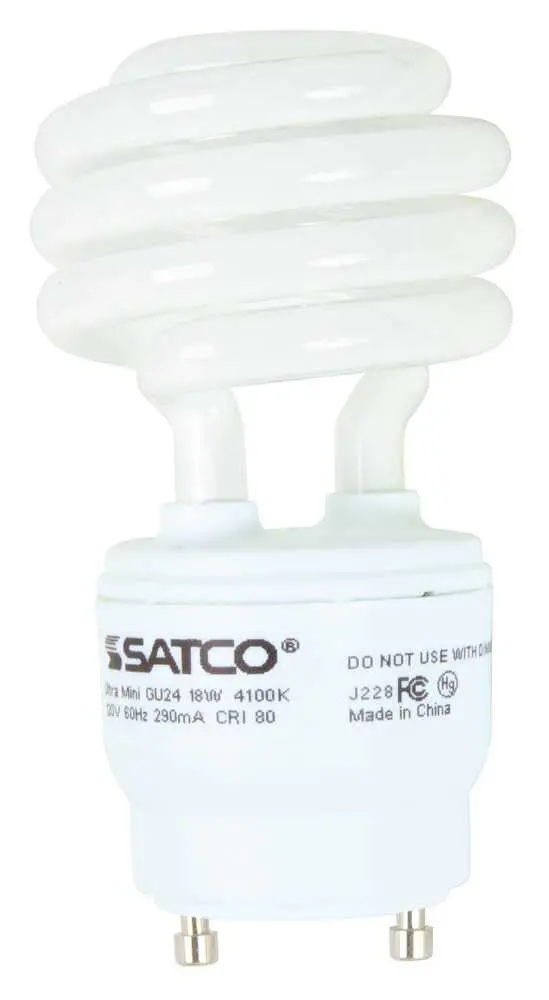Satco&Reg; Spiral Compact Fluorescent Lamp, T2, Mini, 18 Watts, 120 Volts, 4100K, 82 Cri, Gu24 Base 1