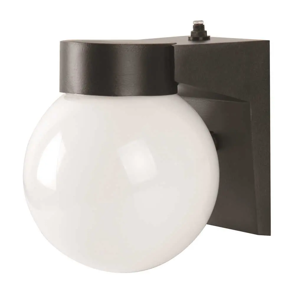 Led Exterior Wall Sconce With Photo Cell, White Acrylic Globe, 7-1-2 In., Black, Uses (1) 9-Watt Led Integrated Panel 1