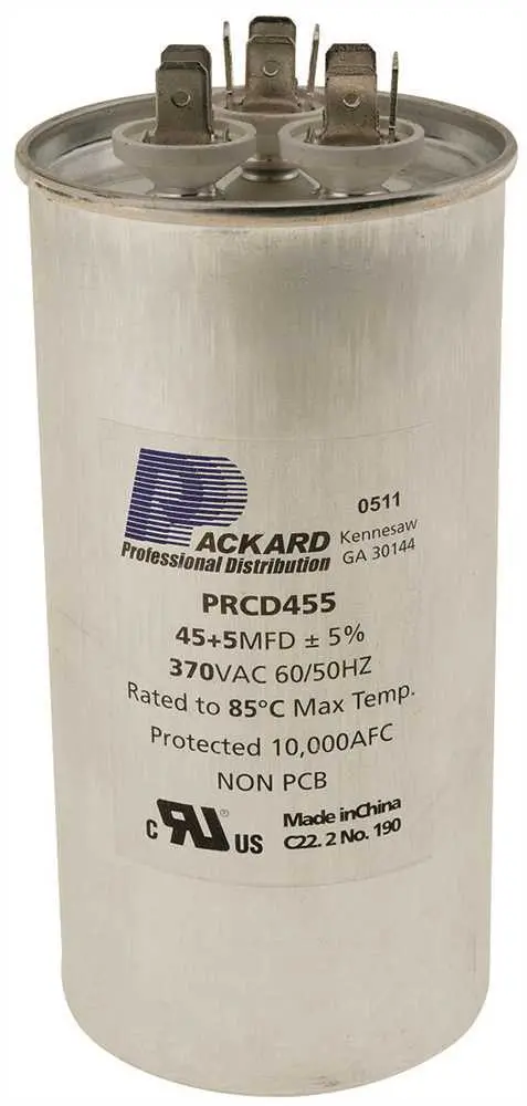Round Motor Run Capacitor, 45-5 Mfd, 370 Vac 1