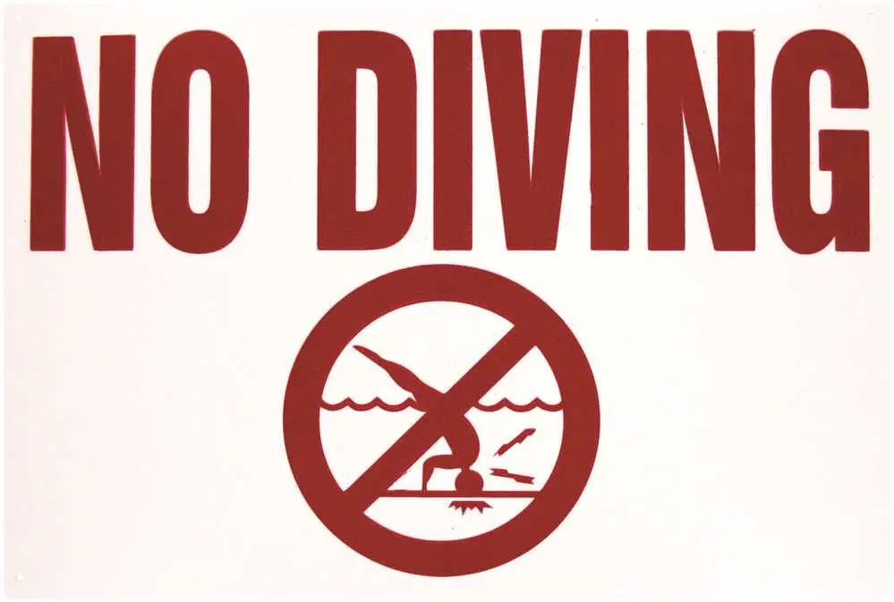No Diving Allowed Sign 12" X 18", Plastic 1
