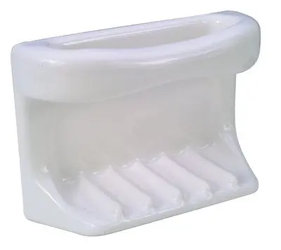 Grout-In Ceramic Bathtub Soap Dish With Washcloth Holder, White 1