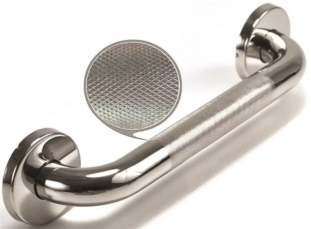 Wingits Grab Bar With Concealed Mount Flange Covers, 18 In. X 1-1-4 In., Bright Diamond Knurled Polished Stainless Steel 1