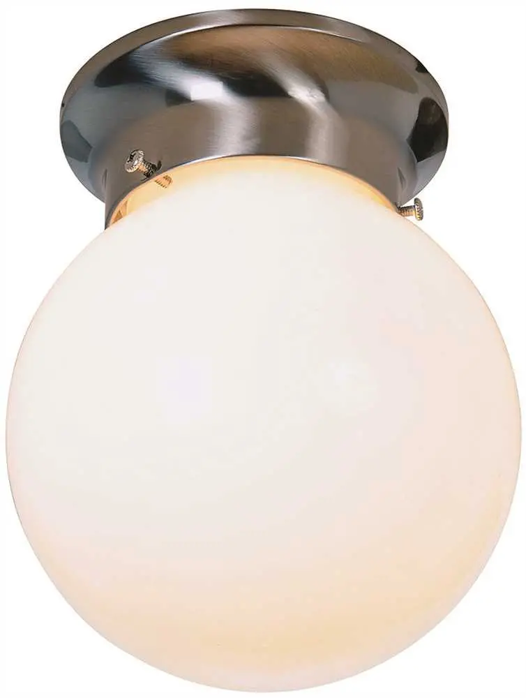 Royal Cove Globe Ceiling Fixture With White Glass, 6", Brushed Nickel, Uses 1 60-Watt Incandescent Medium Base Bulb 1