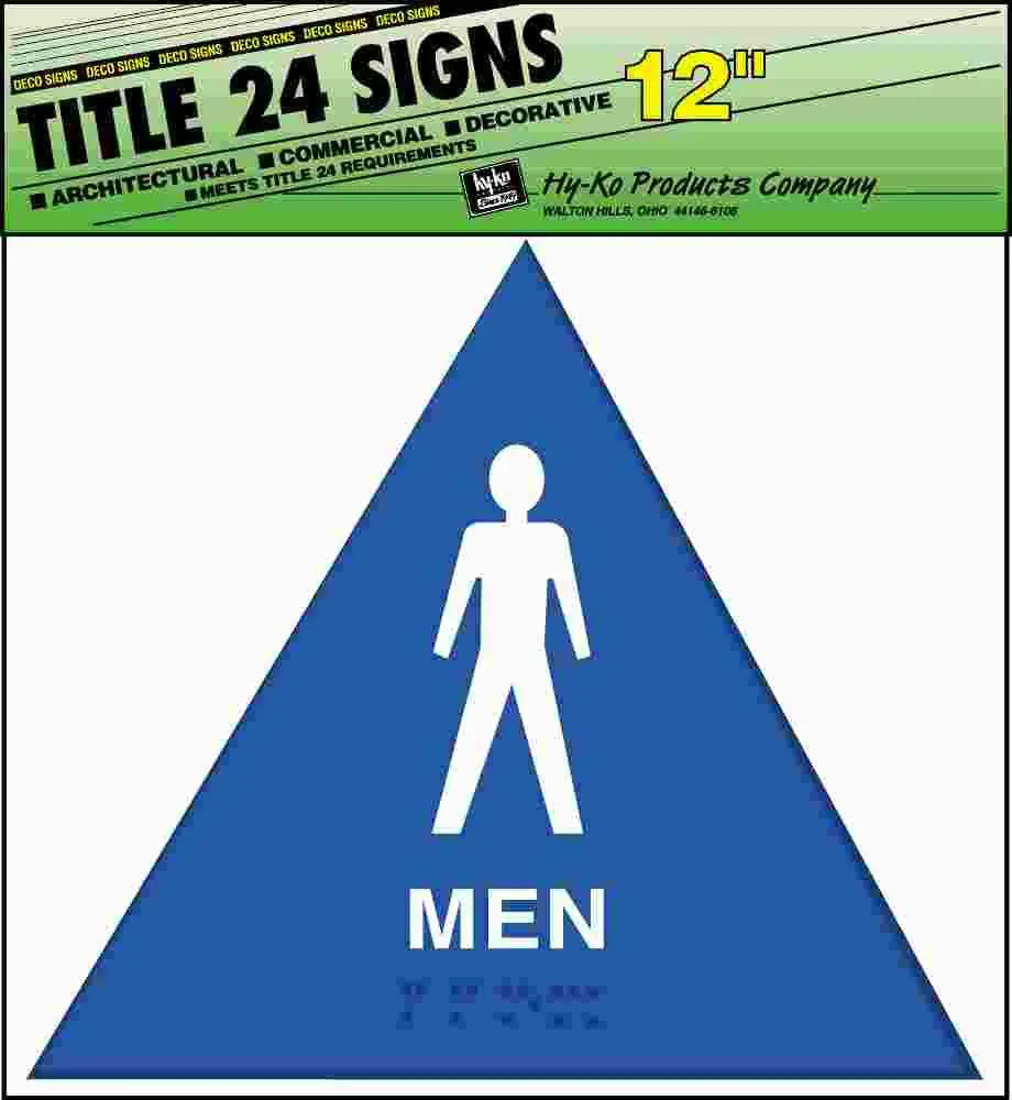 Ada Men Restroom Sign 12" X 12" Plastic White On Blue 1