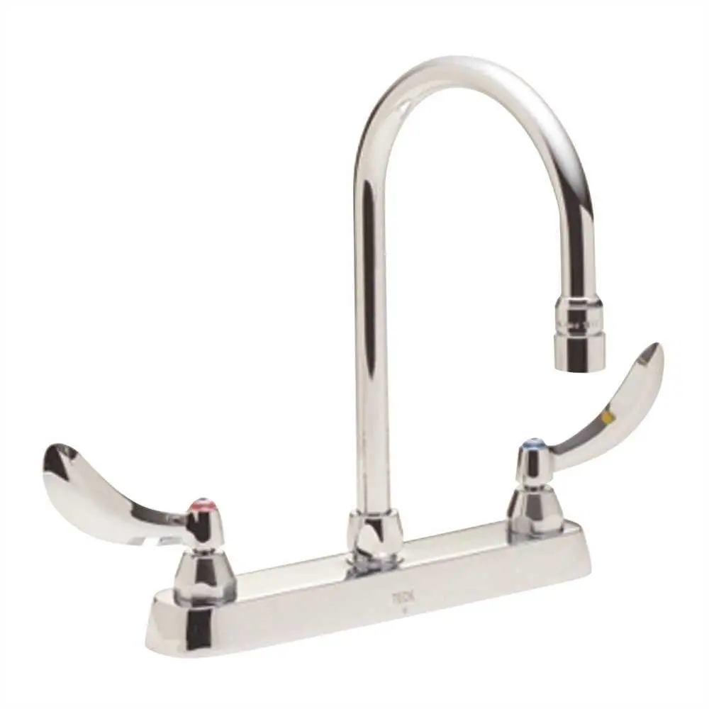 Delta&Reg; Lead-Free Deck-Mounted Kitchen Faucet With Gooseneck Spout And Wristblade Handles, 8-Inch Center, Chrome-Plated 1
