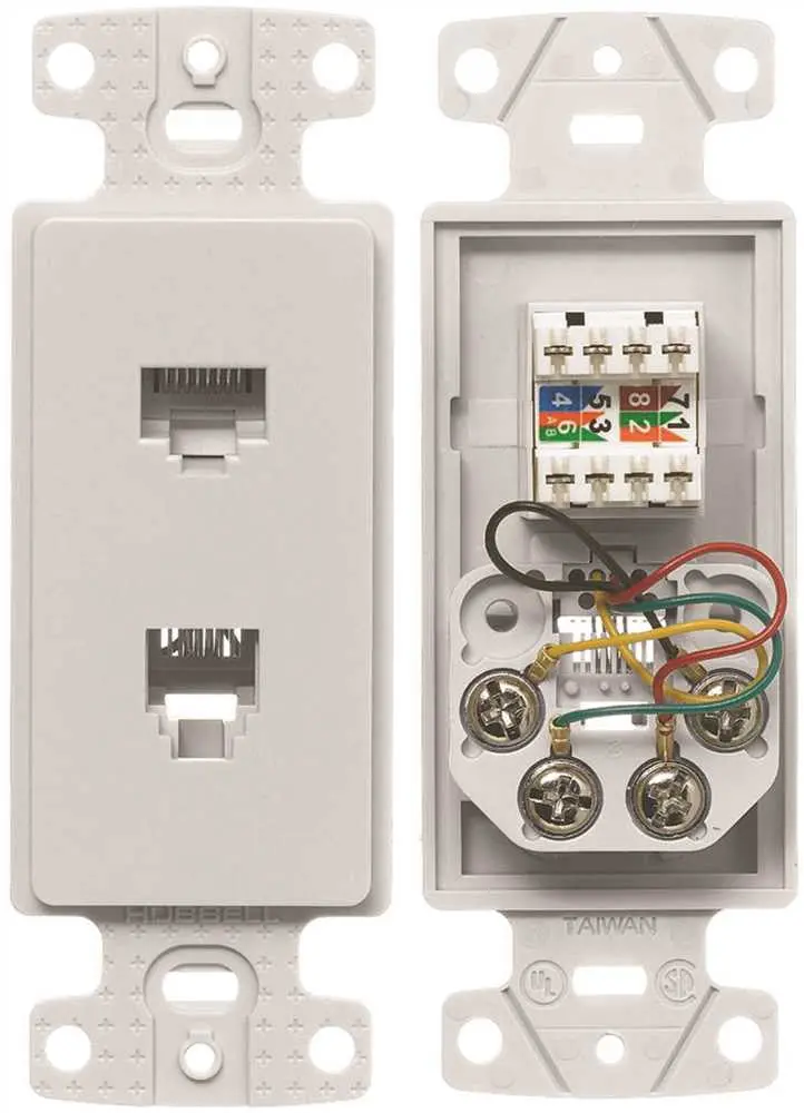 Plate Frame With Category 5E Jack 6 Position 4 Conductor Screw Terminations White 1