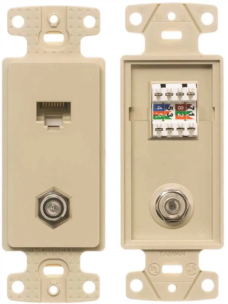 Netselect Plate Frame With 1 F-Type Coax Connector And 1 Cat 5E Jack Ivory 1