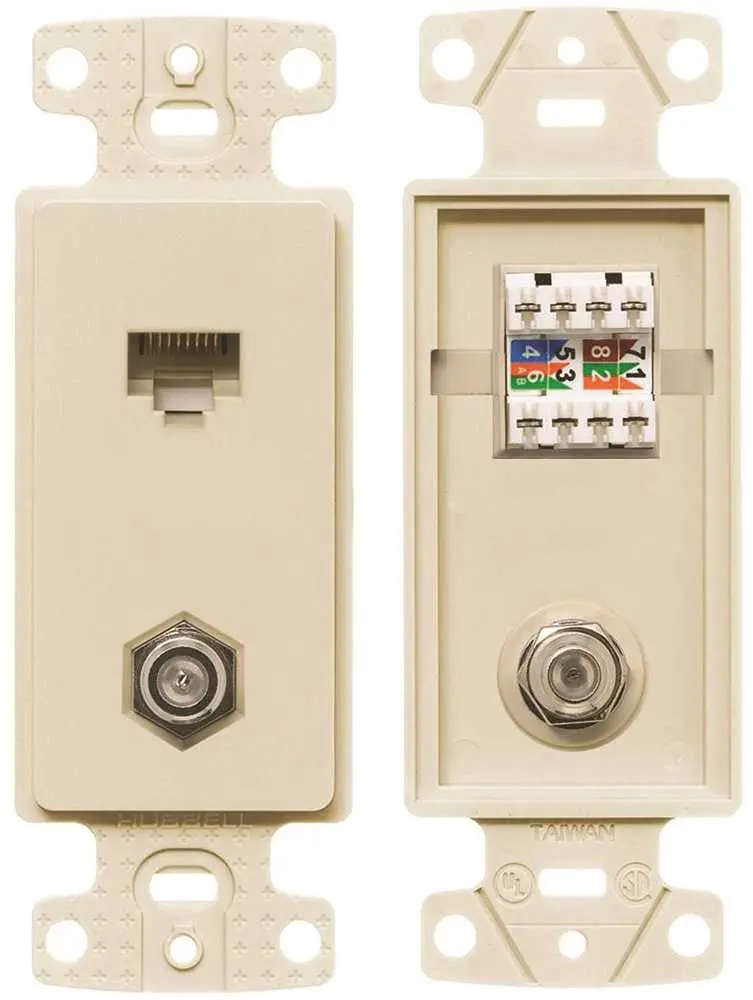 Netselect Plate Frame With 1 F-Type Coax Connector And 1 Cat 5E Jack Almond 1