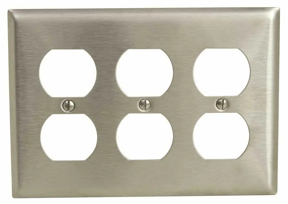 Wallplate 3-Gang Duplex Stainless Steel 1