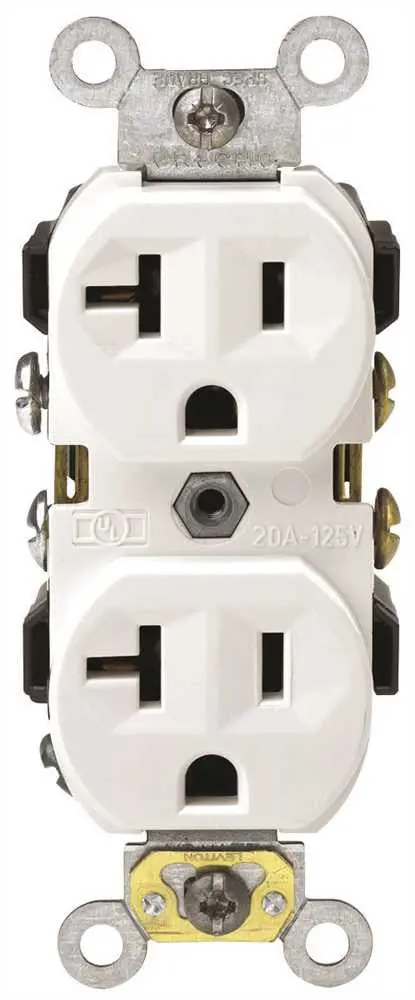 Leviton&Reg; 2-Pole Commercial Grade Duplex Receptacle, Straight Blade, Ivory, Nema 5-20R, 125 Volts, 20 Amps 1