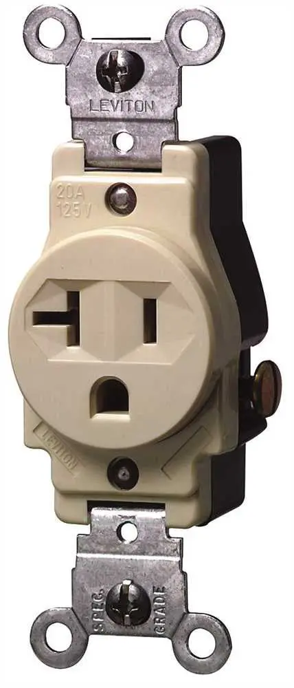 Leviton&Reg; 2-Pole Commercial Grade Single Receptacle, Straight Blade, Ivory, Nema 5-20R, 125 Volts, 20 Amps 1
