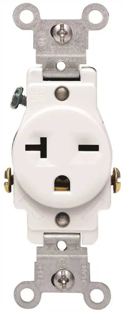 Leviton&Reg; 2-Pole Commercial Grade Single Receptacle, Straight Blade, Ivory, Nema 6-20R, 250 Volts, 20 Amps 1
