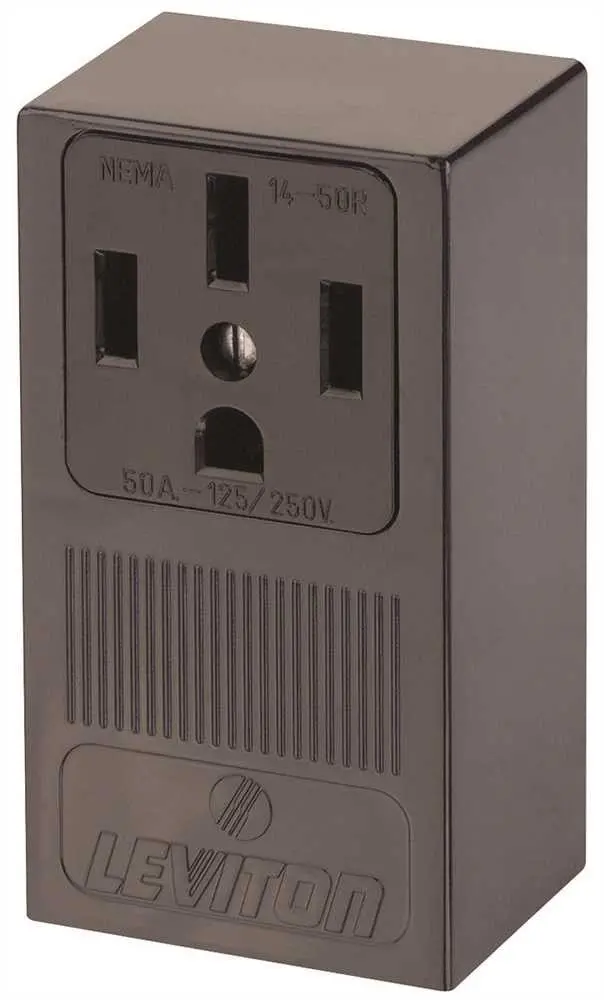 Leviton&Reg; 3-Pole Surface Mount Industrial Grade Range Receptacle, Straight Blade, Black, Nema 14-50R, 125 - 250 Volts, 50 Amps 1