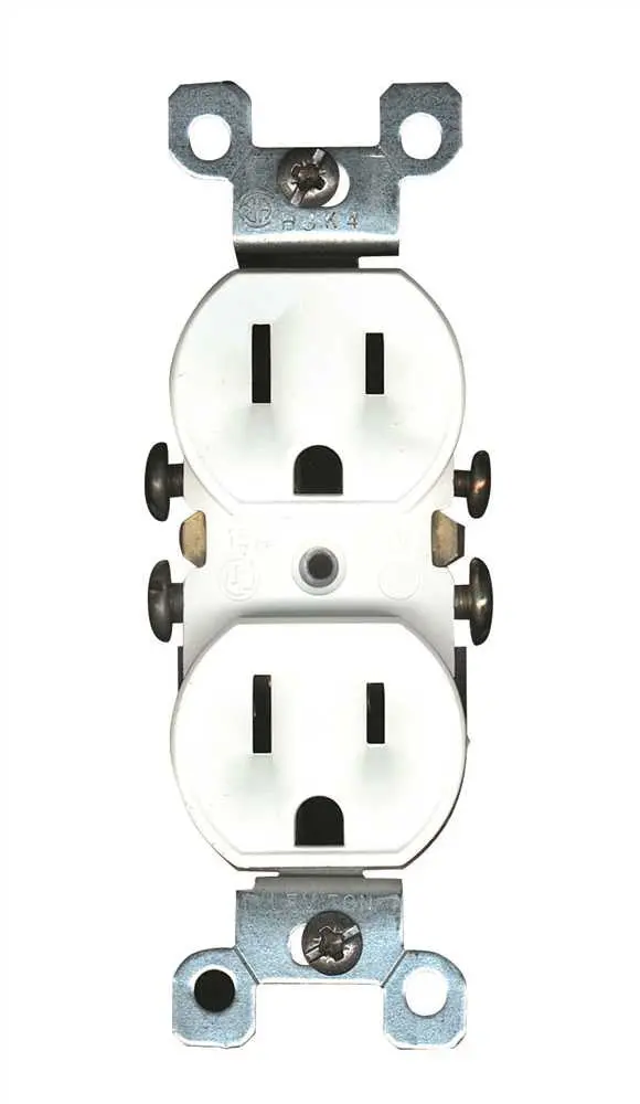 Leviton&Reg; 2-Pole Residential Grade Duplex Receptacle With Ears, White, Nema 5-15R, 125 Volts, 15 Amps 1